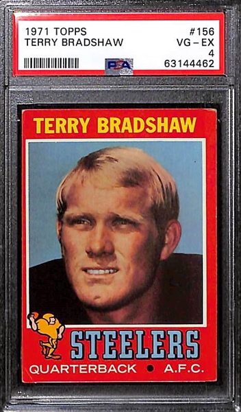 Lot of (2) 1971 Topps Terry Bradshaw Rookie Cards #156 - PSA 2.5 and PSA 4
